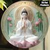 Arte de Pared de Metal Señal de Aluminio Redonda Bodhisattva Guanyin Motivo Floral 8x8 Pulgadas Decoración Vintage
