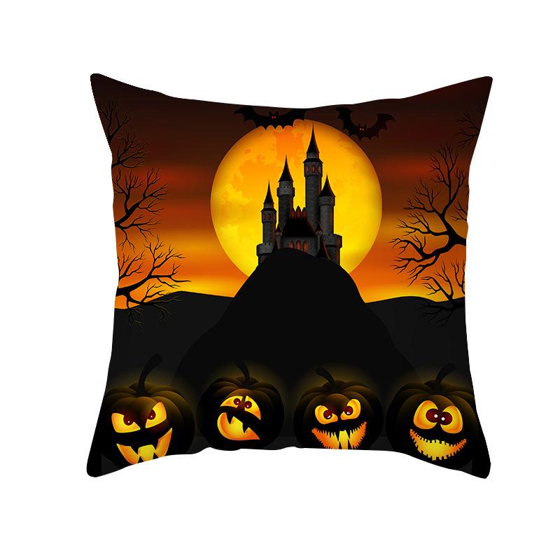 Halloween Pillow Case Cartoon Pumpkin Head Castle Peach Velvet Cushion Home Furnishings