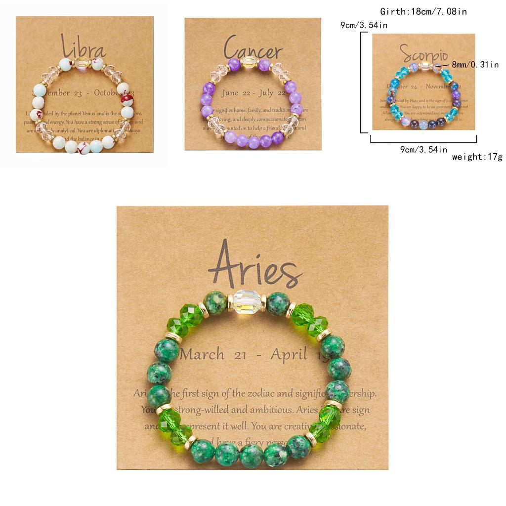 Twelve Constellation Colorful Natural Stone Crystal Beaded Bracelet Gift For Men And Women