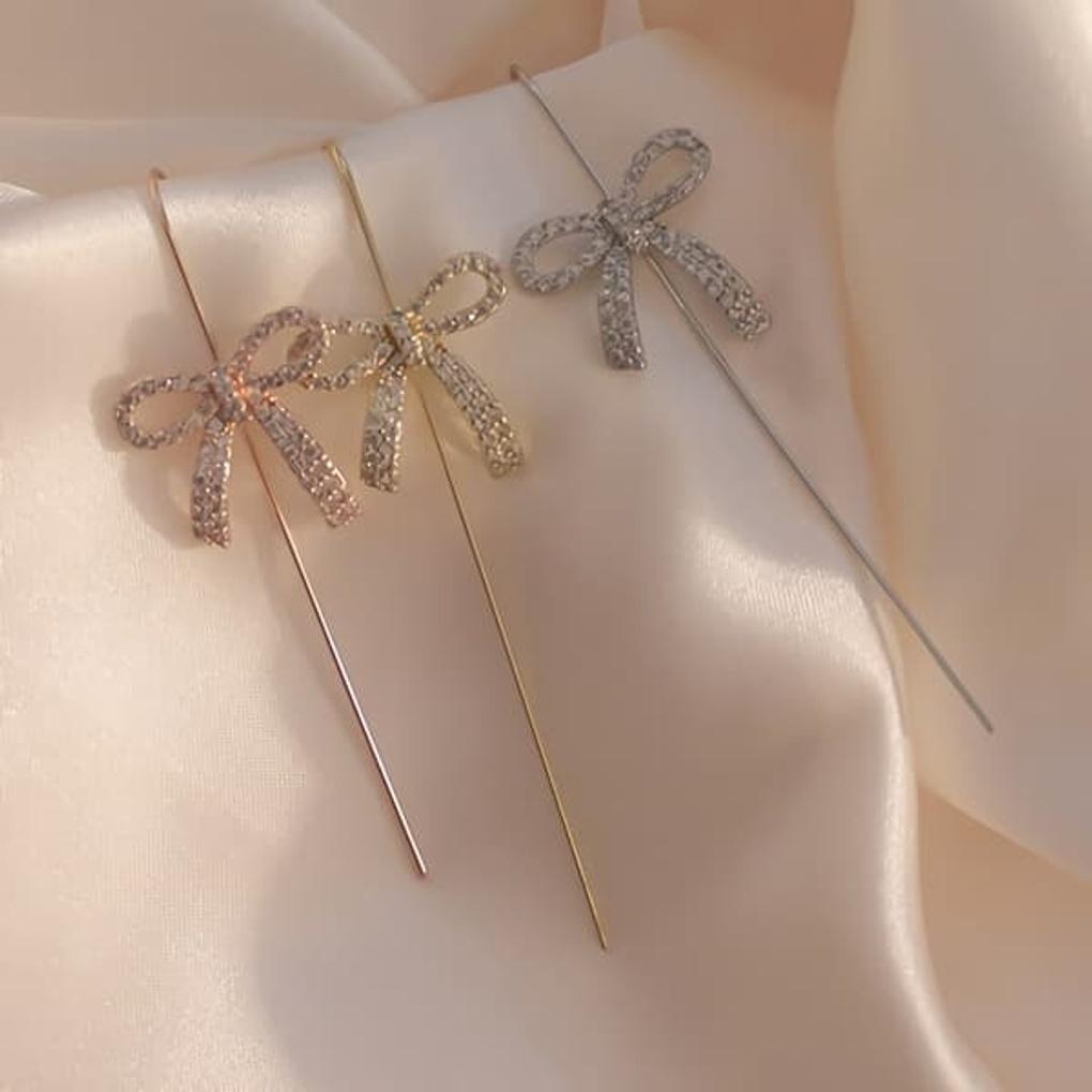 Women's Ribbon Cubic Crawler Hook Earrings