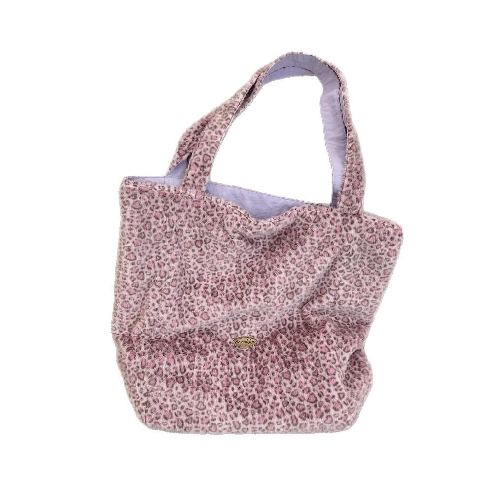 Korean Leopard Print Double-sided Plush Women's Shoulder Bags Large Capacity Female Shopping Bag Casual Versatile Ladies Handbag