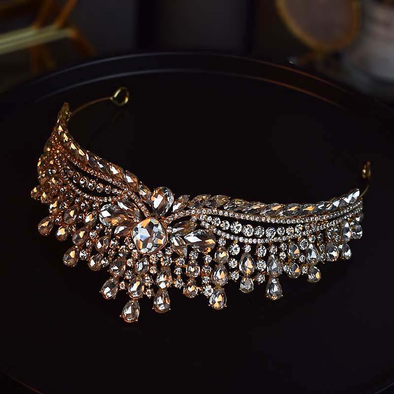 The New Light Luxury Crystal Crown Baroque Bride High End Styling Hair Accessory Birthday and Makeup Women's Crown Is Grand and Elegant