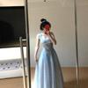 French blue square neck suspender dress women's summer seaside vacation temperament advanced sense waist thin fluffy dress