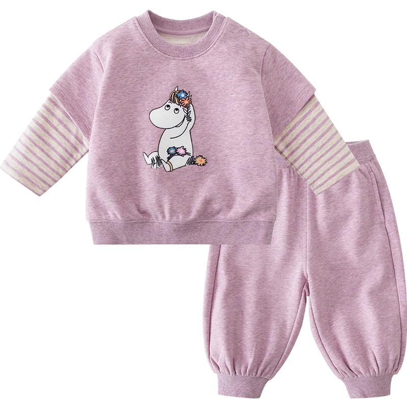 Minibala Moomin Collaboration Kids Faux Layered Sweatshirt & Lantern Pants Set 80