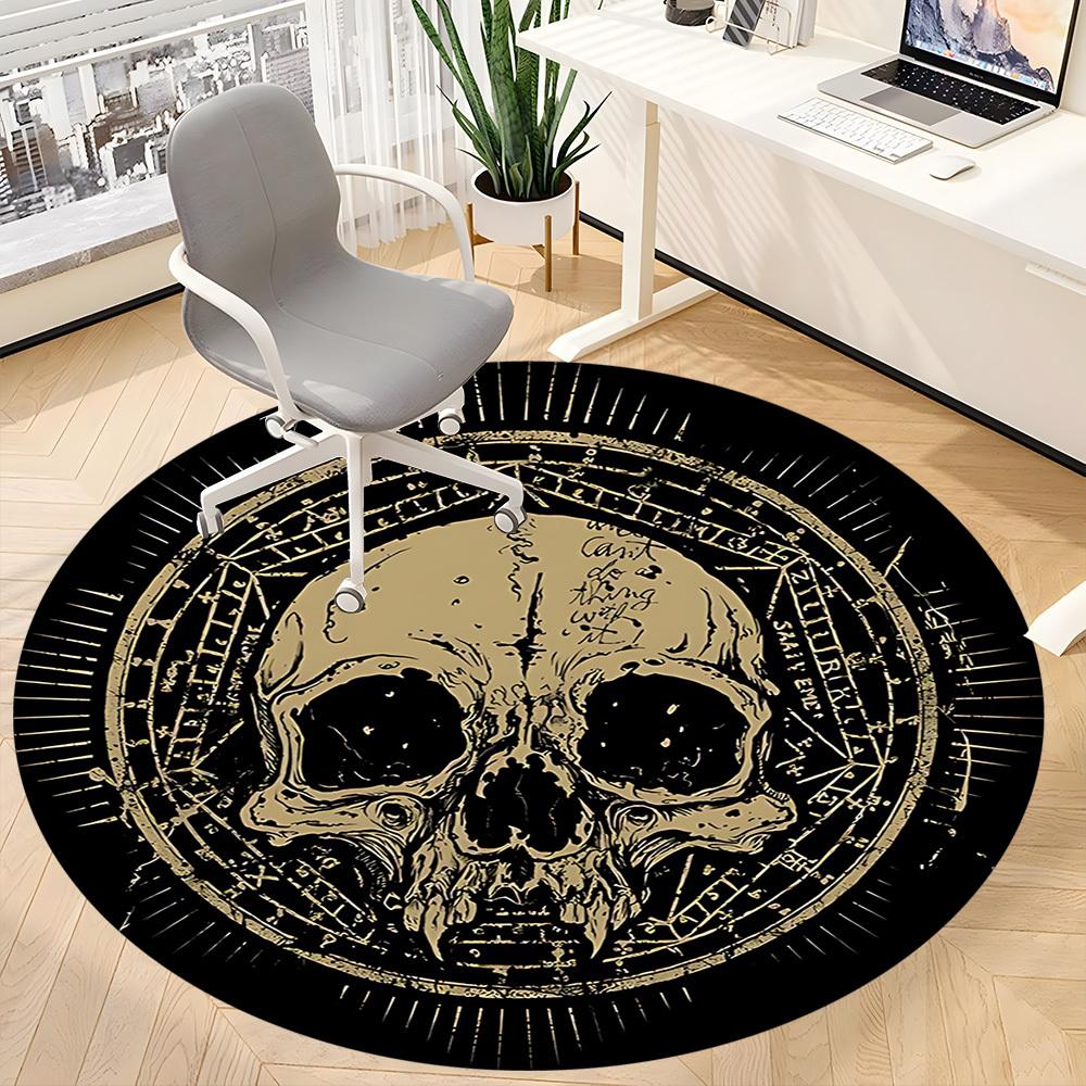 1pc Skull Mandala Office Round Area Rug, Under Office Chairs Bedroom Living Room Home Decor, Room Deco