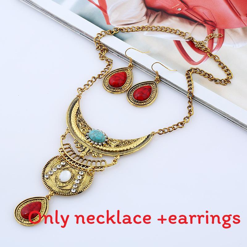 Vintage Water Drop Alloy Necklace And Earring Set For Boho Style Females