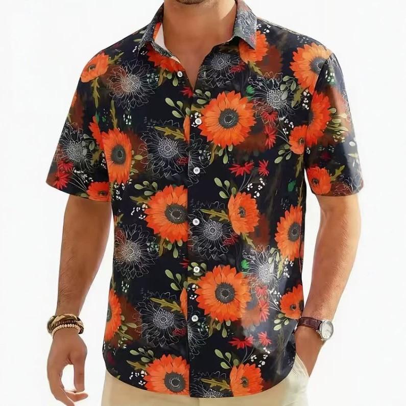 Herren S Kurzarm Hawaiian Tropisch Lässig Stretch Kühl Hemd