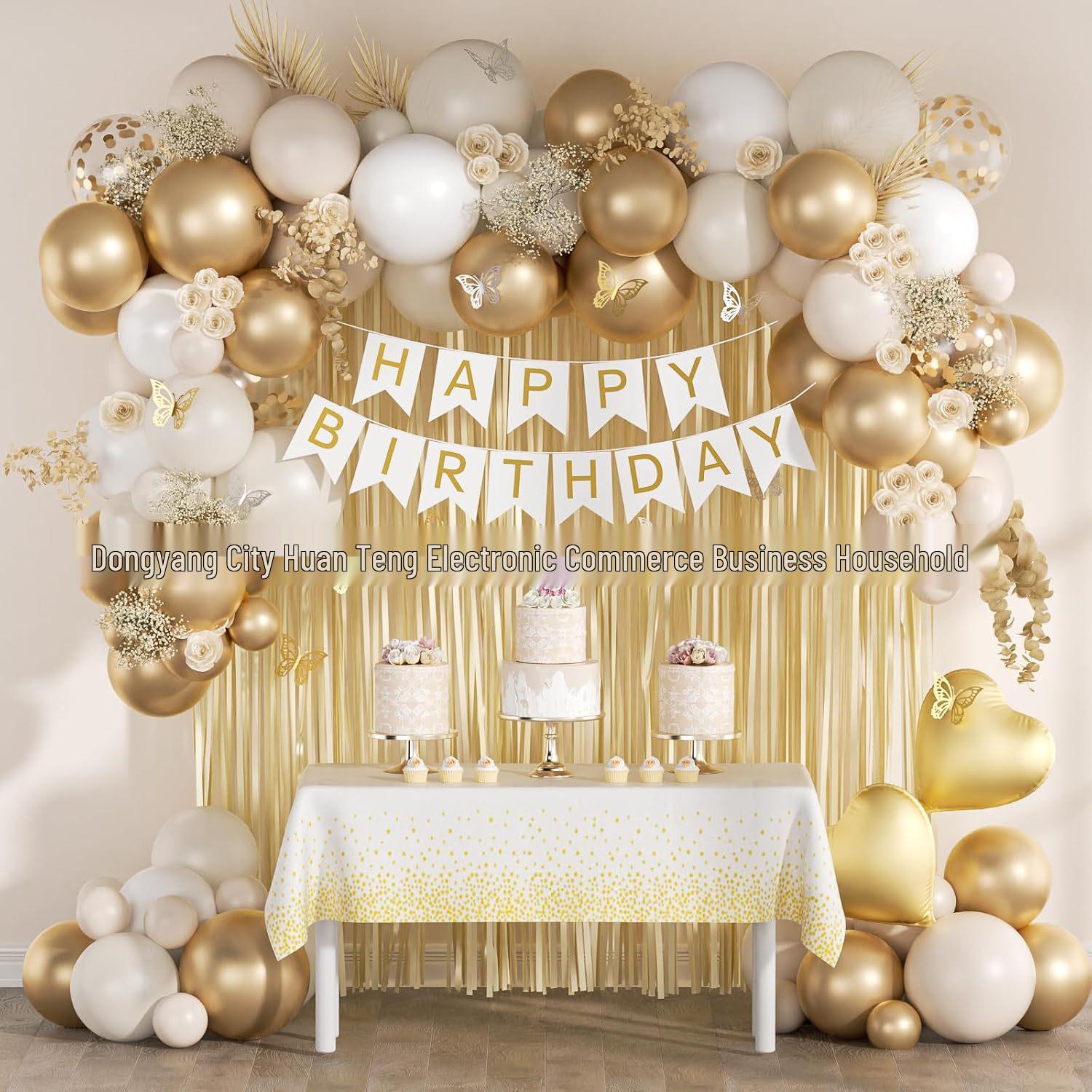 Gold & Grey Birthday Balloon Set with Tassel and Flag Decorations