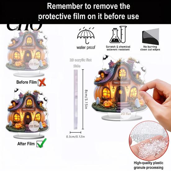 Candlelight Ornaments Halloween 2D Acrylic Flat Ghostly Decoration Spooky Night Light Decorations for Desk Home Office Cafe Transparent