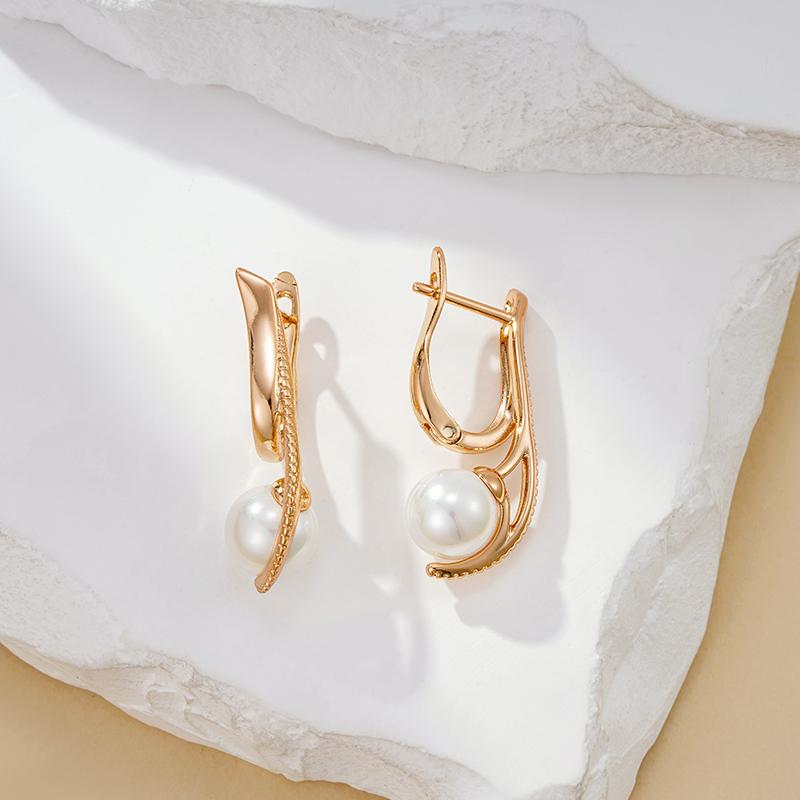 Luxury Pearl Long Drop Earrings For Women Rose Gold Color Fine Wedding Jewelry Trendy Easy Matching Dangle Earring