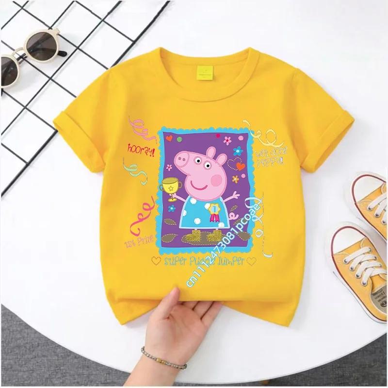 2026 Summer New Style T-shirt - Peppa Pig Kids' Pure Polyester Short-Sleeved Boys' Sportswear Girls' Casual Top with Cartoon Print