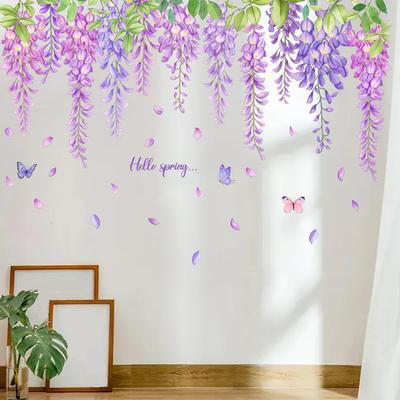 Pastoralen Lila Blume Wand Aufkleber Für Mädchen Zimmer Wohnzimmer Wand Aufkleber Pflanze Reben Blume Wandbild Kunst Tapete Adesivo De Parede