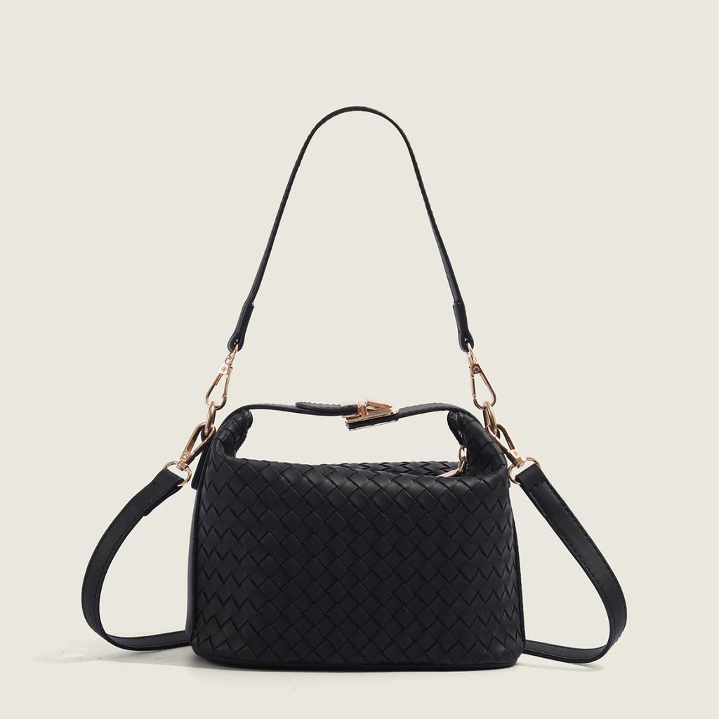 Women's Leather Woven Small Square Bag 2025 New Autumn Winter Crossbody Shoulder Bag Niche Design Handheld Lunch Box Bag