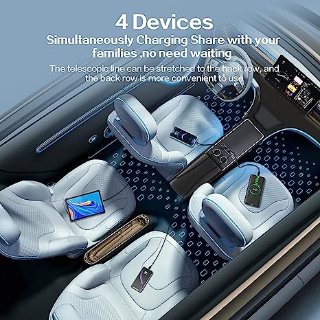 Multi-Port Car USB Charger Hub for 2021-2023 Tesla Model 3/Y, 4 in 1 USB Docking Station with 2 PD Fast Charging Cables, 2 USB