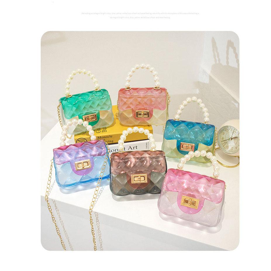 Kawaii Crossbody Bag Cartoon Cute Girls Fashion Mini Chain Pearl Handbag Sweet Princess Jelly Pack Party Coin Purses Gift