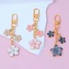 Alloy Cherry Blossom Keychain Enamel Coating Cute Bag Charm Durable Pearl Drop Keyring  For Women