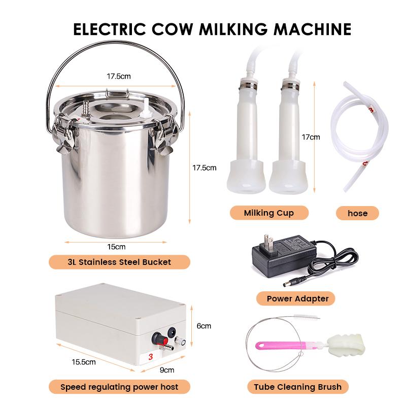 3L Electric Cow Goat Milking Machine Pulsating Electric Milking Machine Vacuum Pump Milker  Cows Goats Farm Tools