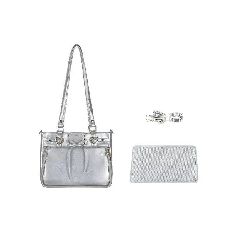 New Y2K Ribbon Bow Ita Crossbody Bag Anime Girls Transparent Large Capacity Shoulder Bag DIY Display Handbag Lady Satin Tote Bag
