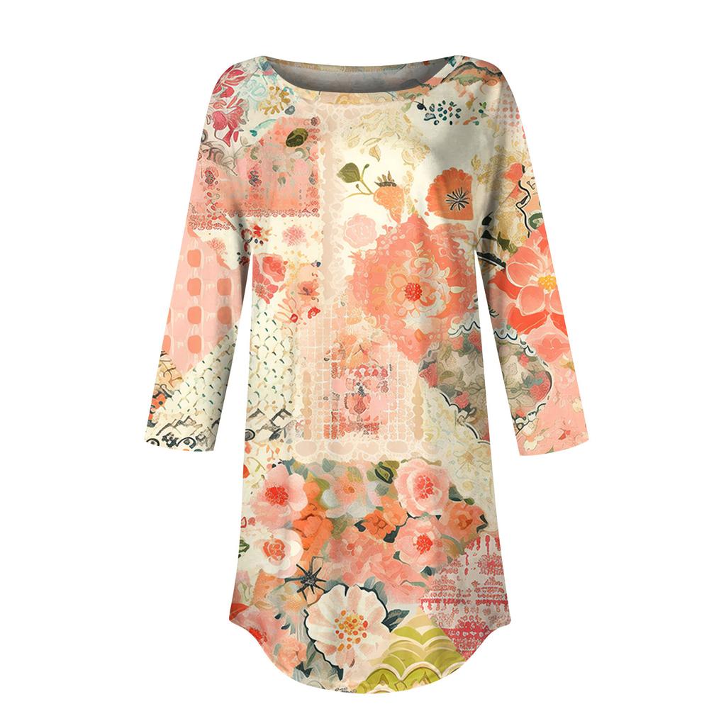 Womens T Shirts 3/4 Sleeve Shirts Color Pullover Summer Spring Tops Blouses