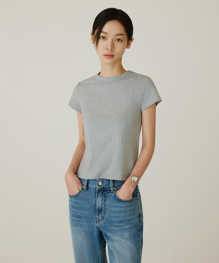 Siyajyu Sitp5275 Slim Ribbed Short Sleeve T-Shirt_Melange Gray