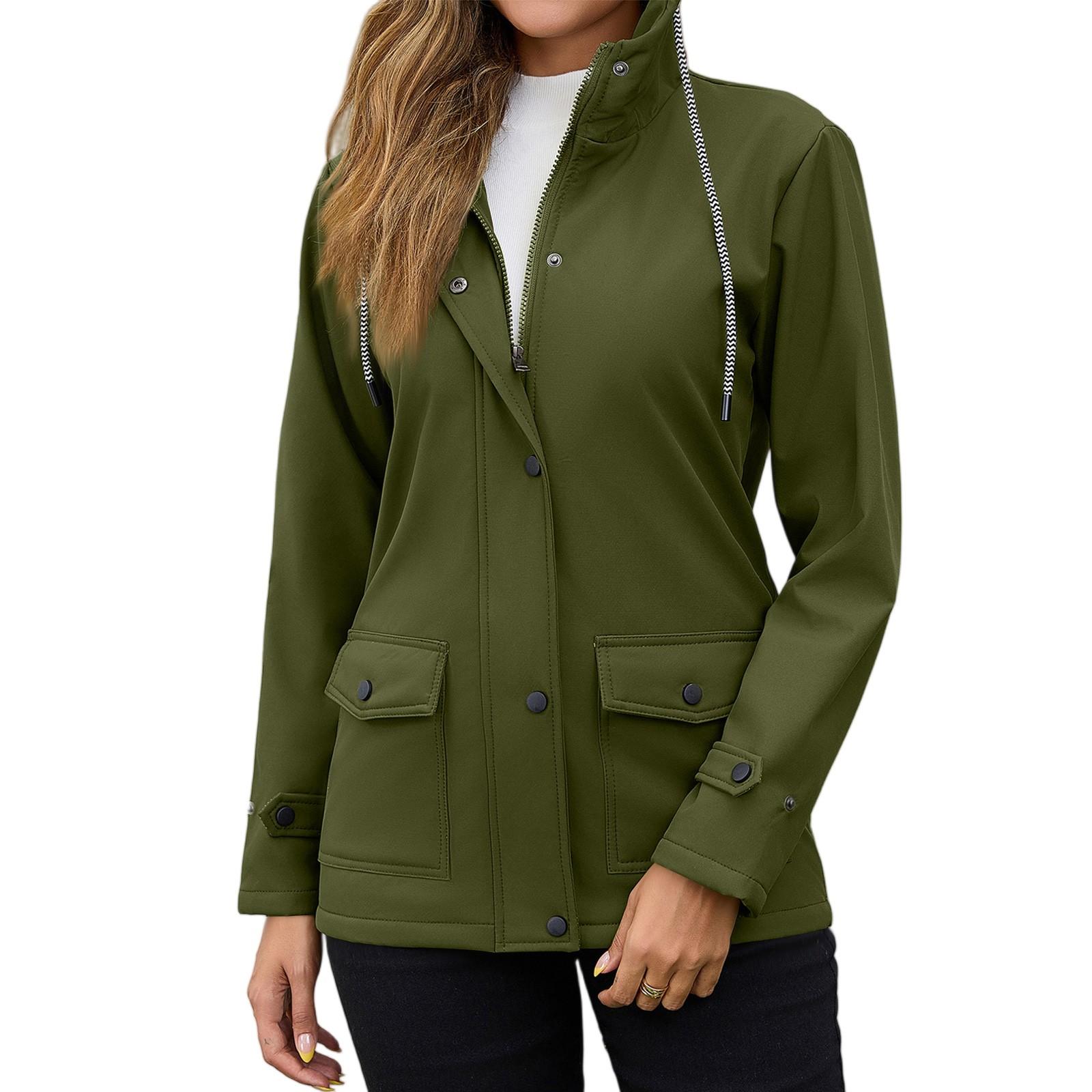

Womens Raincoats With Hood Lightweight Outdoor Hooded Waterproof Windbreaker Solid Trench Coat Jacket Plus Size L армія зелений колір