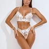 Lingerie sexy française froncée décolleté en V, fleurs de lys brodées, maille respirante, Pure Desire, ensemble soutien-gorge ultra-fin