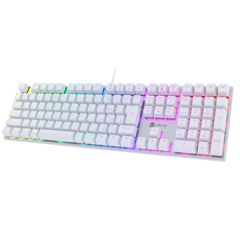 iClever Gaming Red Japanese Macro G07 White Keyboard, Switches, Mechanical, Layout, Wired, Support, Customizable,