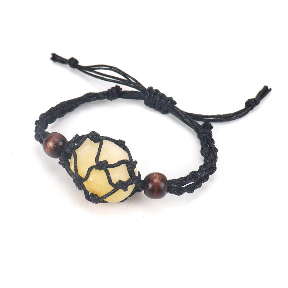 Hand Woven Black Rope Stone Mesh Pocket Bracelet Bracelet Adjustable Retractable Mesh Pocket B60 цитриновый
