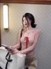 Korean Pink Heart Polka Dot Square Neck Long Sleeve Tee
