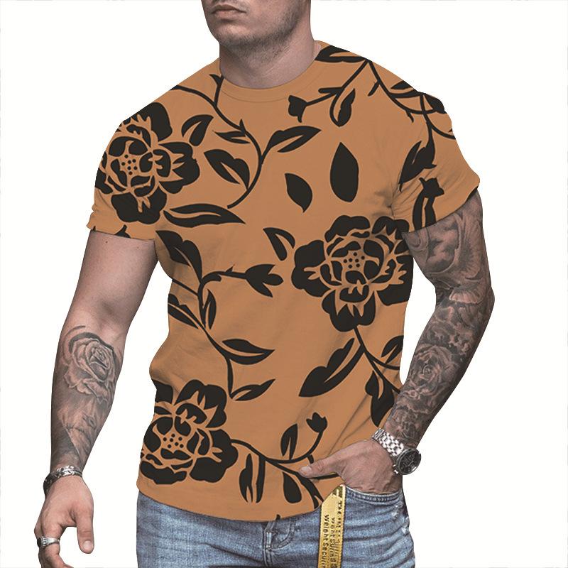 Summer Men Printed T-Shirt Round Collar Fashion Short Sleeve Shirt Tee Top