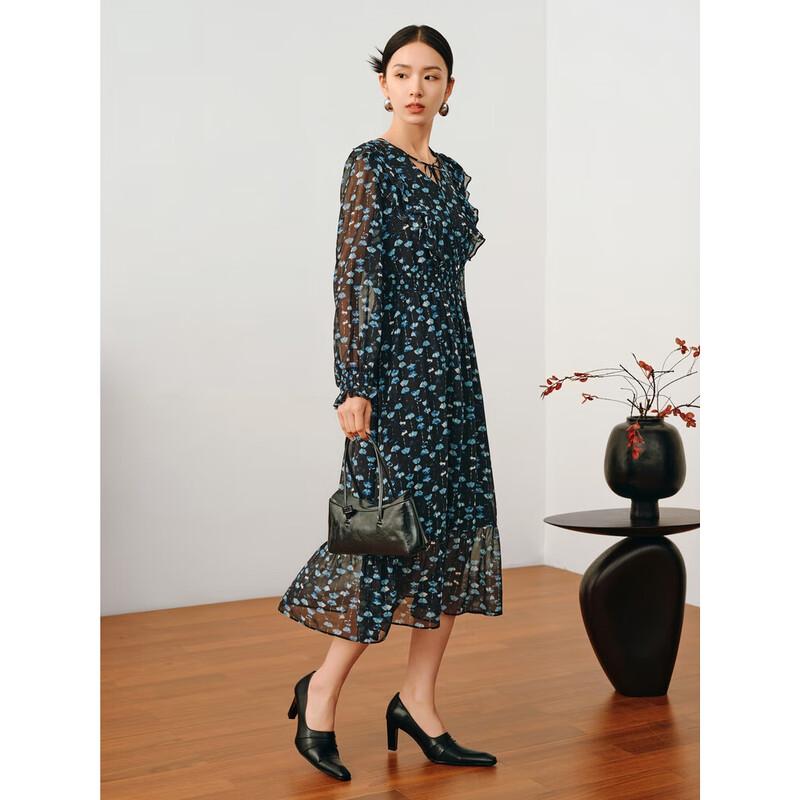 

JUZI Annakou Ruffled X-Line Chiffon Ginkgo Print Dress XL