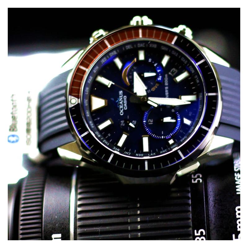 Casio OCEANUS Series-Disc Multi-Function Pointer Series CACHALOT Diver Solar Watch Bluetooth Function Solar Movement Resin Strap OCW-P2000C-2A