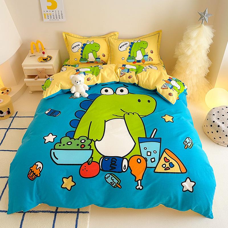 Dinosaurs Cartoon Duvet Cover Set,Single Double King Us Twin Full Queen Size Anime Bedding Set With Zipper And Pillowcases 75*50