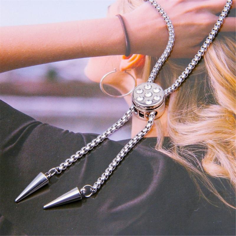 Elegant Round Shaped Neckwear Rhinestones Accented Unisex Stainless Steel Necklace Slidable for Gifting and Daily Use