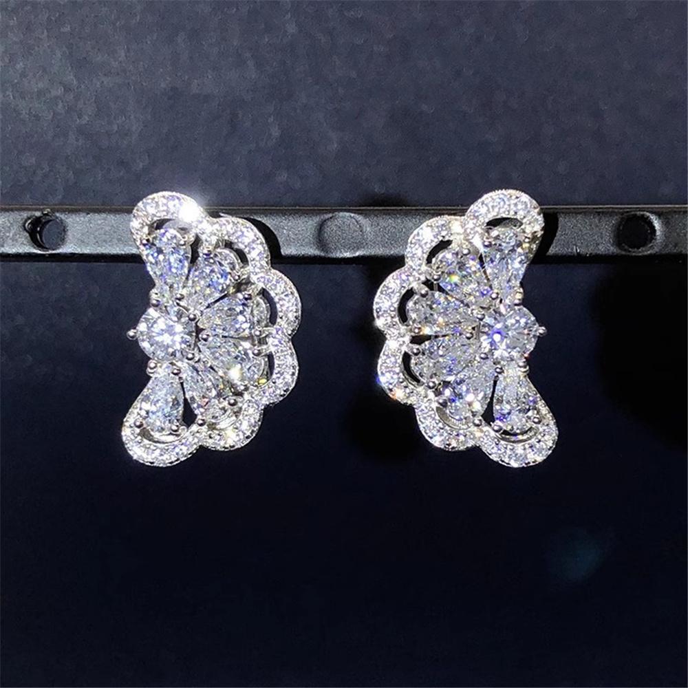 Cute Female White Zircon Stone Silver Color Stud Earrings Lovely Bridal Wedding Jewelry For Women