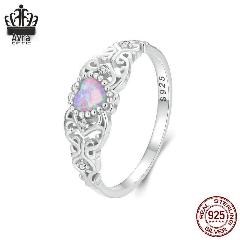 

Кольцо Everlee с ажурным узором из розового опала в стерлинговом серебре S925 с родированным циркониевым ободком Size 8 US