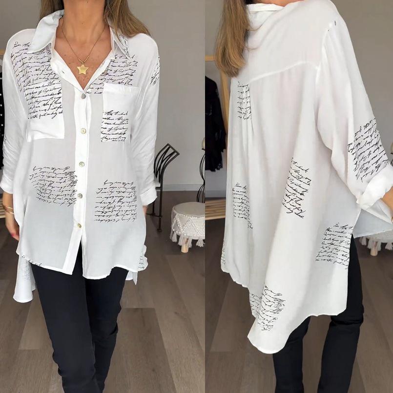 Europäische und amerikanische Mode Damen Locker geschnittenes Schwalbenschwanz-Hemd mit sexy Print für Frühling/Sommer