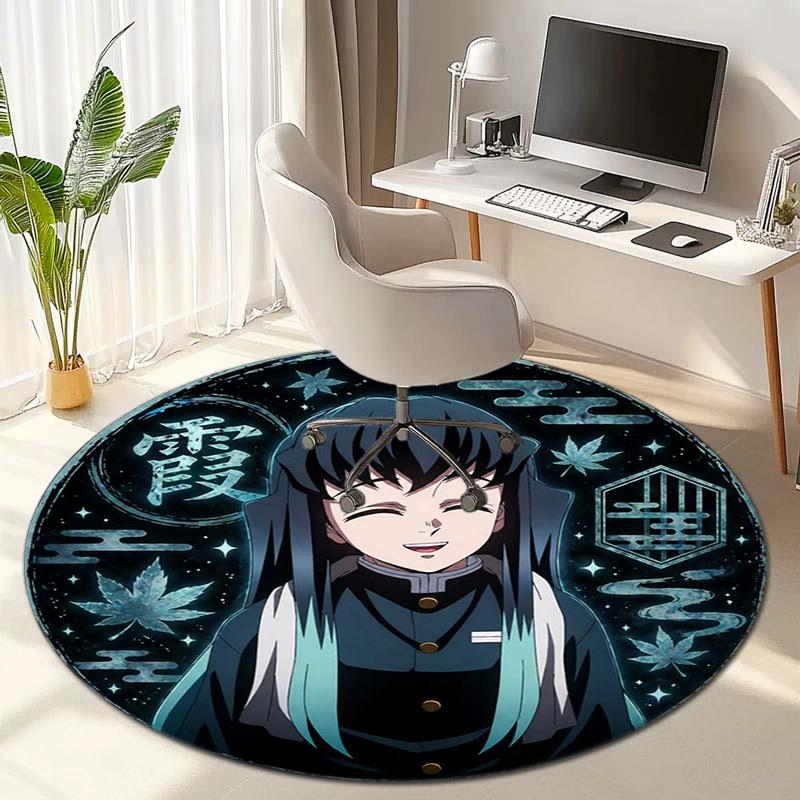 Classic Japanese-style Cartoon Demon Slayer Round Rug, Home Soft Decorative Anti-slip Yoga Mat and Chair Mat, Outdoor Floor Mat Carpet K5