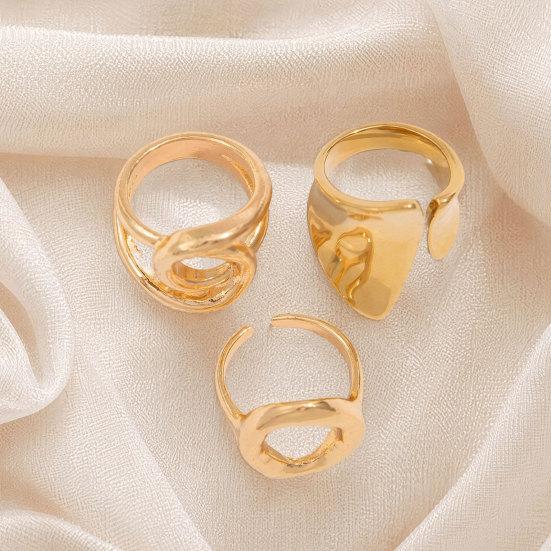 3Pcs/Set Alloy Plating Process Ring Set Exaggerated Geometric Finger Ring Adjustable Opening Design
