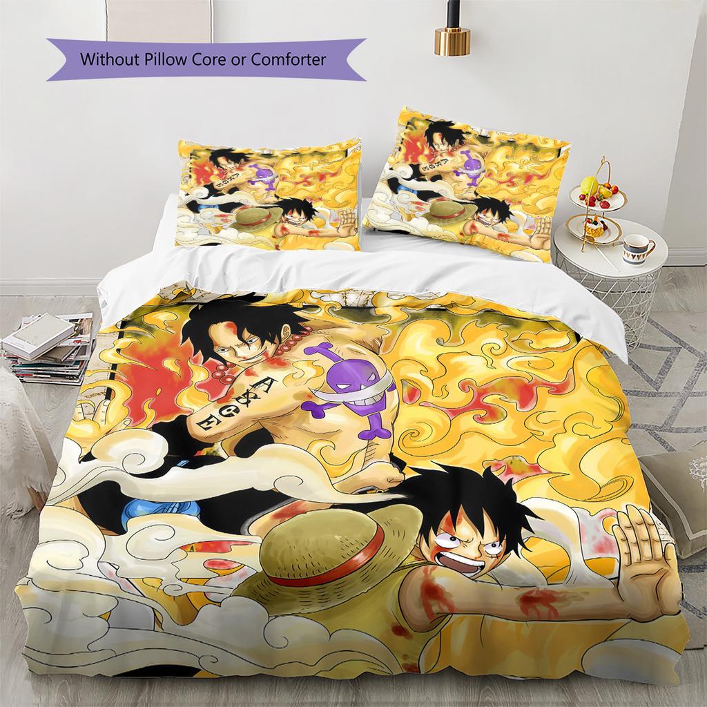 One Piece Luffy & Ace Theme Bedding Set, 1 Duvet Cover & 2 Pillowcases, Suitable for Home Decor, Ideal Gift for Fans