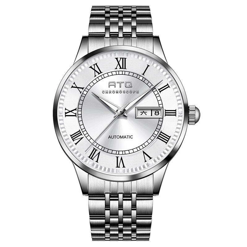 Atq Men S Watch Student Automatic Mechanical Watch Dual Calendar Business Stainless Steel Men S Watch