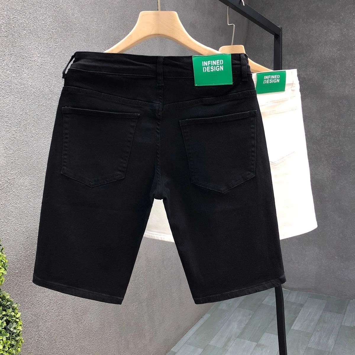 Men s Trendy White Denim Slim-Fit Shorts - Stylish, Mid-Length Summer Pants 33 чёрный