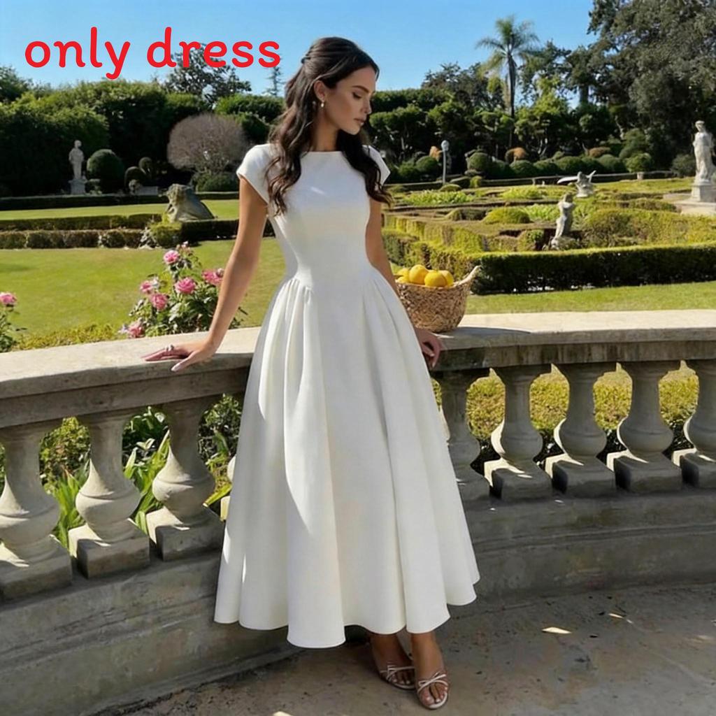 Elegantes Weißes Langes Kleid Mit Gespleißtem Polyesterstoff Für Büro Und Formelle Anlässe