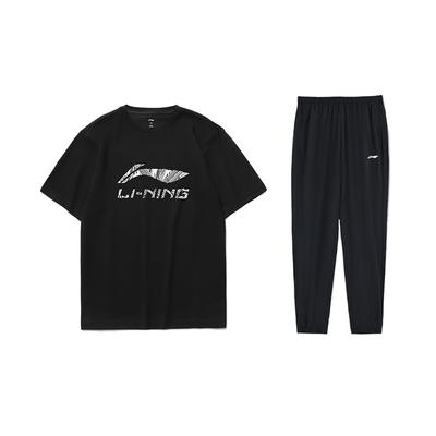Letter Logo Printed Slim Fit T-Shirt And Cuffed Pants Casual Sports Set Men Sets Black ATST631-1+AYKT551-1
