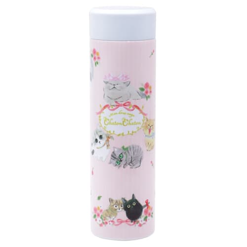 OGURA Lightweight 400ml Stainless Steel Water Bottle, Vacuum Insulated, Keeps Drinks Cold and Hot, Shinji Kato Cat Design, ChatonChaton