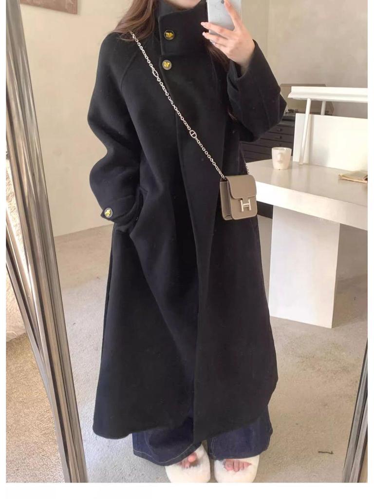 Women's Hepburn Style Black Wool Coat - 2025 Autumn/Winter Collection