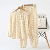 Pajamas Spring and Autumn pure cotton women's long-sleeved trousers thin cotton yarn round neck loose baby cotton Korean pullover loungewear