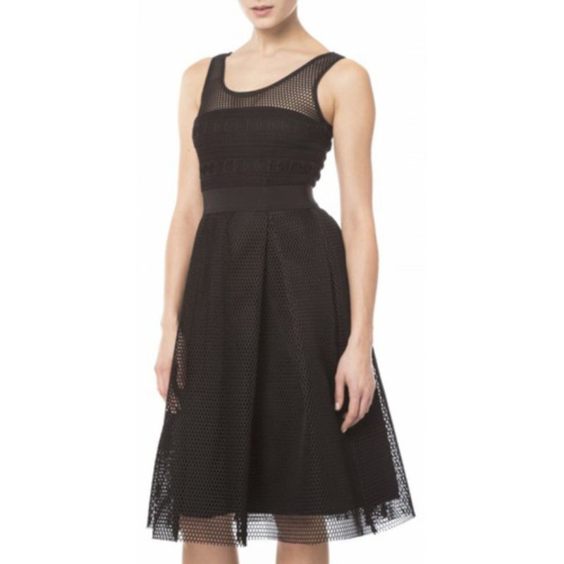 Socialite Temperament Hepburn Style Mesh Hollow Sleeveless Waist Hugging Slimming Dress Expansion Skirt Black Dress