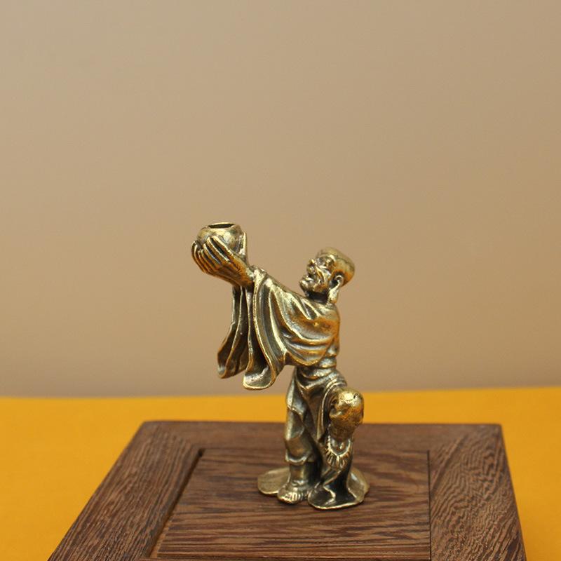 All Brass Eighteen Arhat Ornaments Collection Antique Retro Dragon and Tiger Tabletop Copper Ornaments Solid Mini Copper Man