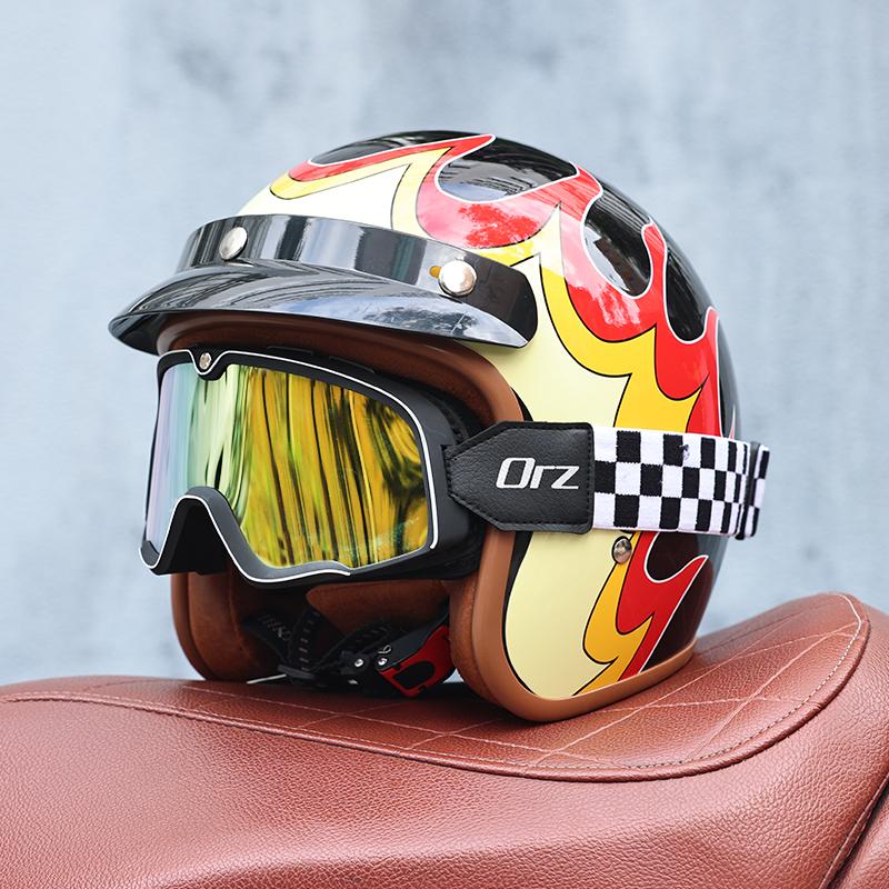 Orz-058C Retro Motorcycle Helmet, Men's and Women's Motorcycle Safety Helmet, Electric Car Four Seasons 3/4 Half Helmet